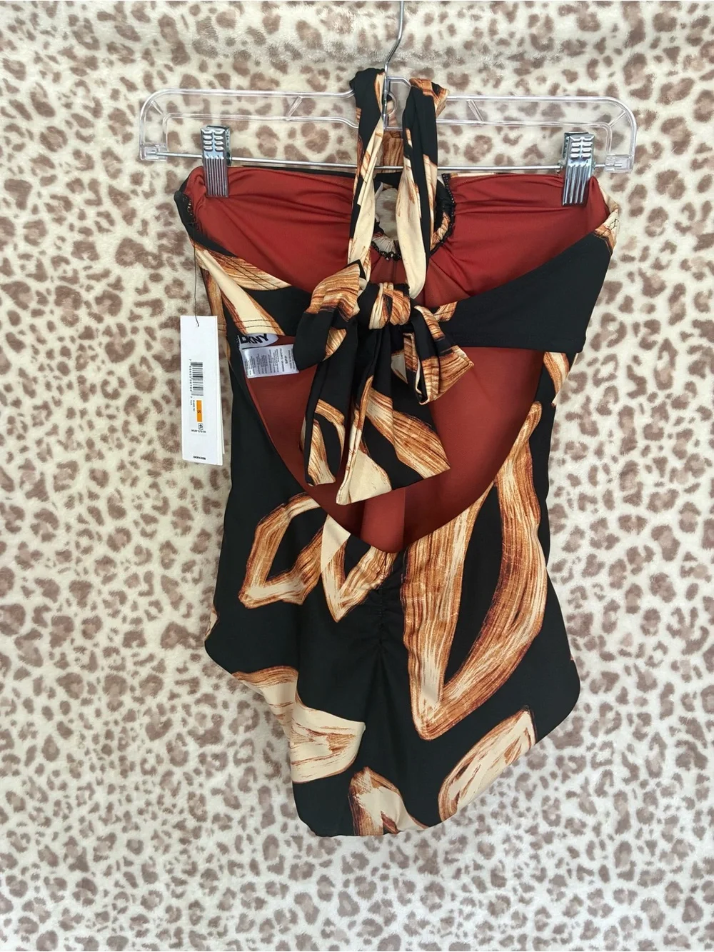 DKNY Black One-Piece Swimsuit with Tan Leaf Print - Picture 3 of 9